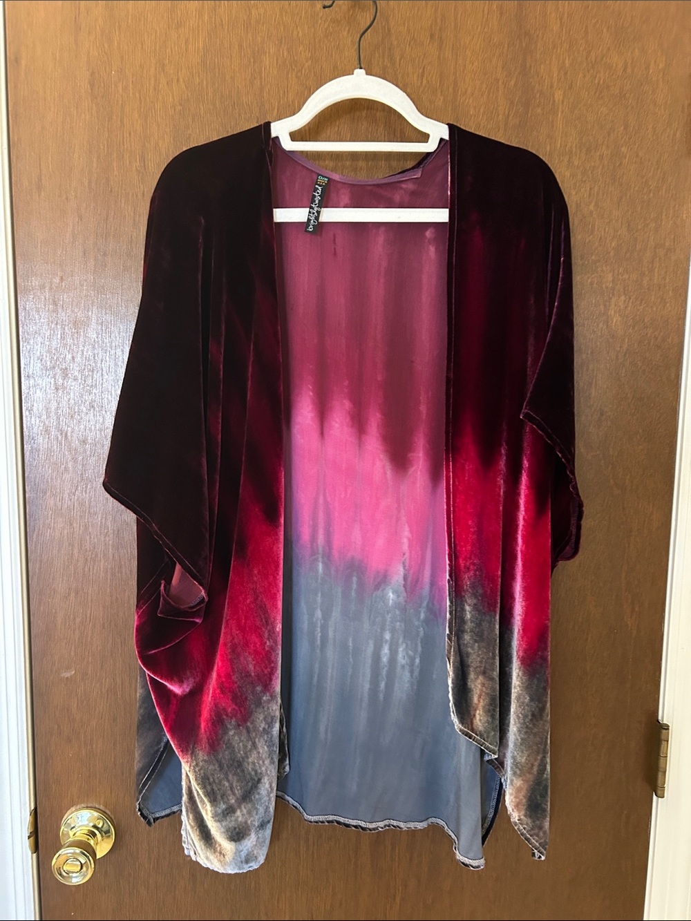 Brightly Twisted- Velvet Ombre Open-Front Kimono - Burgundy & Gray